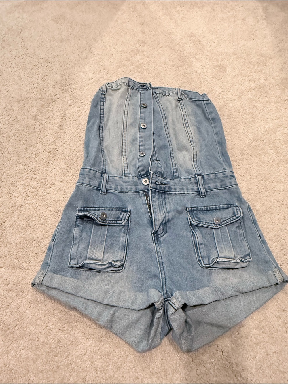 Forever 21 Light Blue Denim Strapless Short Overalls